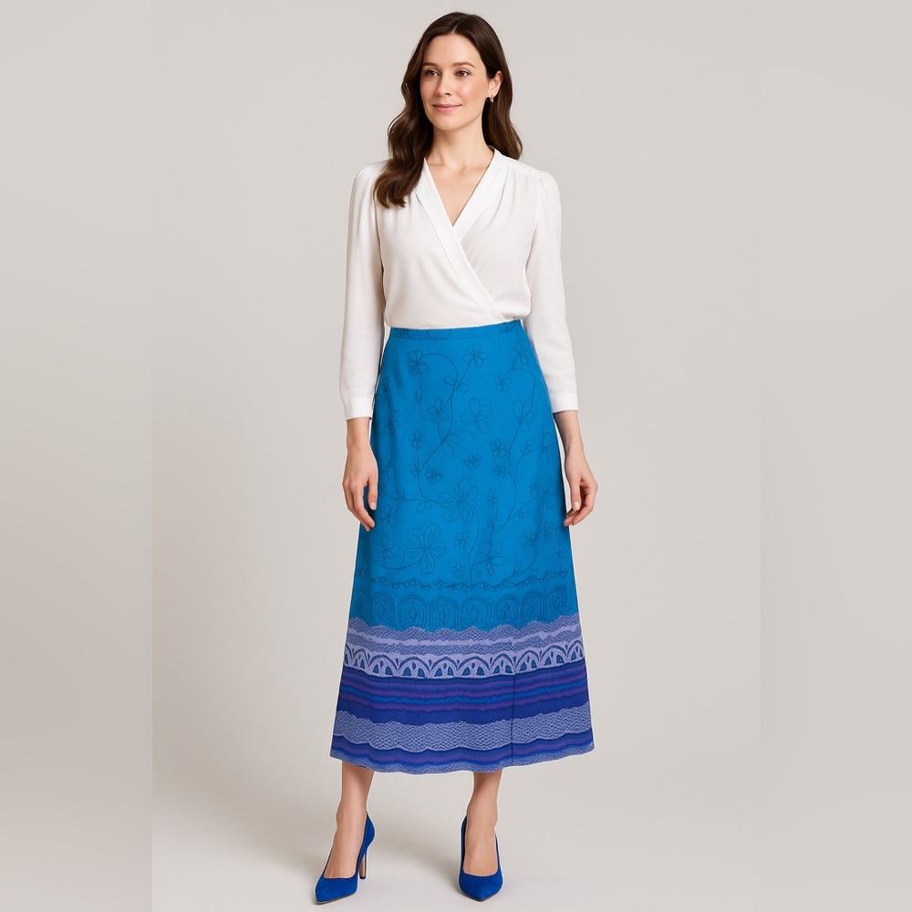 Mix Nouveau Blue Floral Wrap Maxi Skirt Size M - Picture 4 of 14